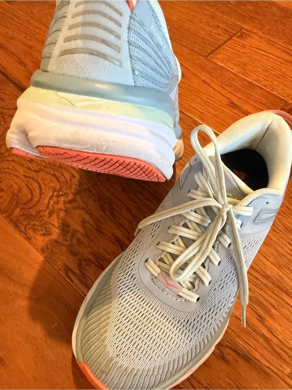 Hoka One One Bondi 7 Blue and Coral Running Shoes - Picture 8 of 13